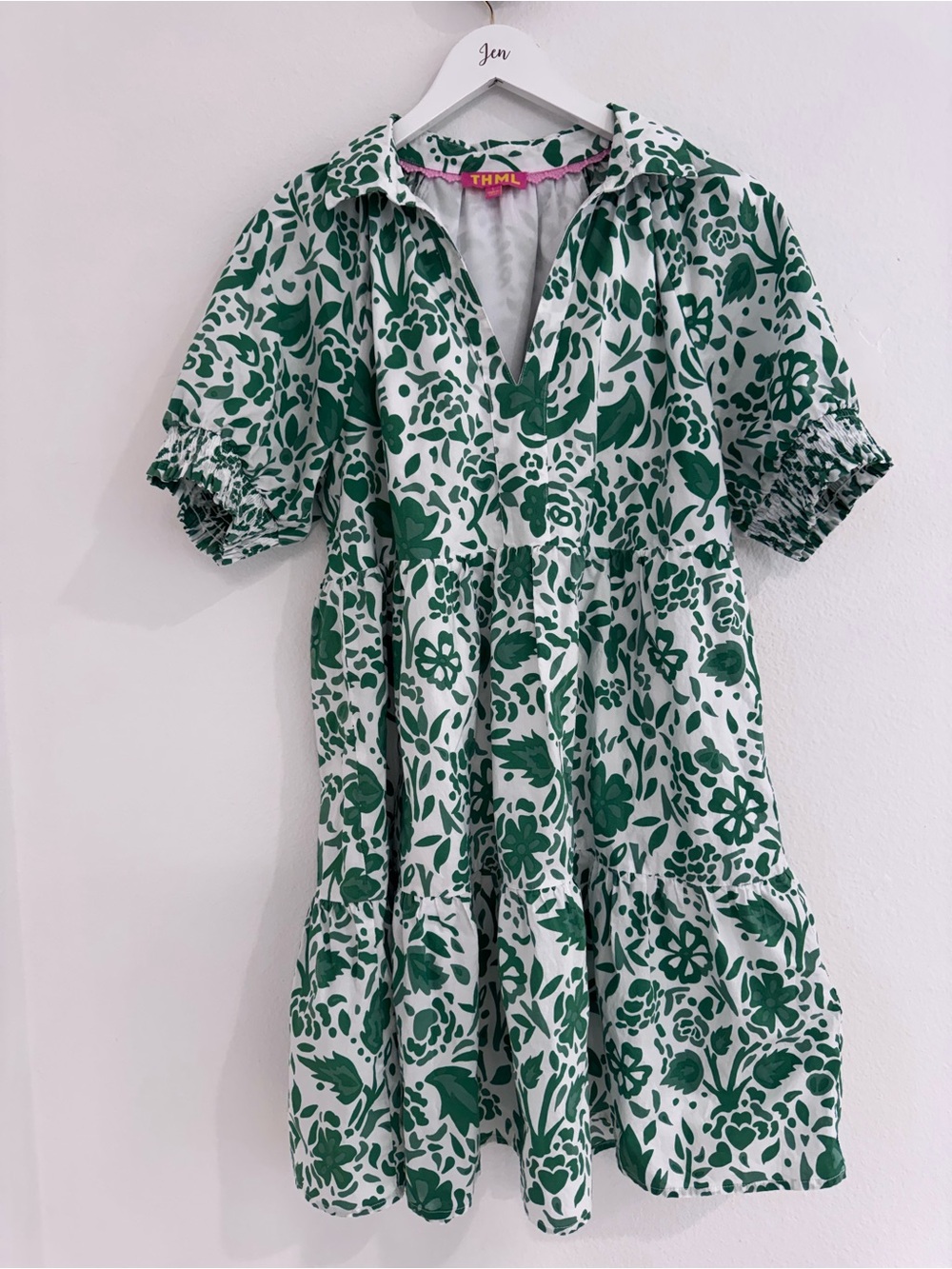 THML White and Green Floral Dress